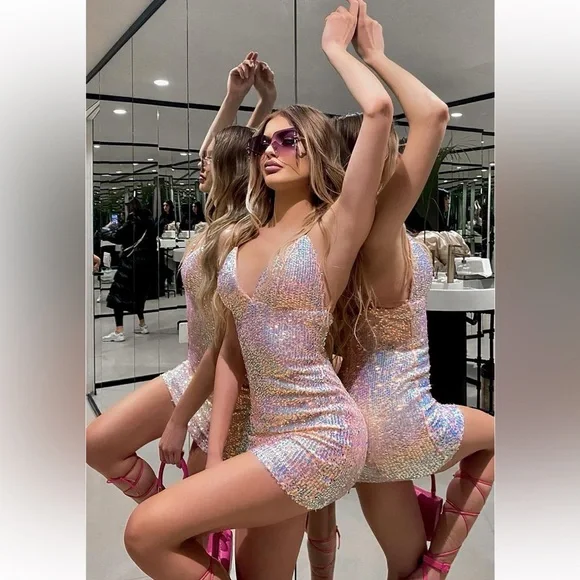 Keep Your Shine Sequin Mini Dress - Blush - Picture 2 of 3